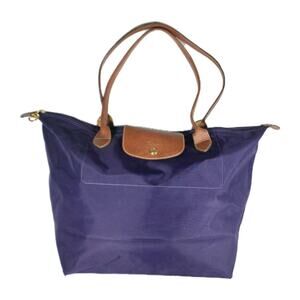 Longchamp Le Pliage Eggplant Nylon Large Top Handle Travel Tote Purse Handbag